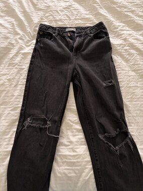 Black Garage Wide Leg Ripped Jeans